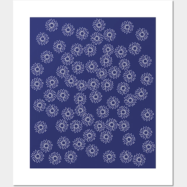 Vintage Blue Daisy Pattern Wall Art by bubbsnugg